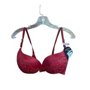 Maiden Form Push Up & In Lace Bra Sz 38D Wine/Gold NWT